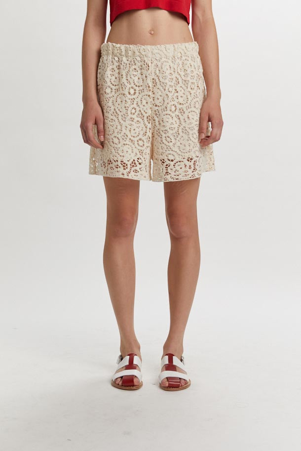 PHISIQUE DU ROLE - Pantaloncino Corto Donna in Pizzo, col. Panna