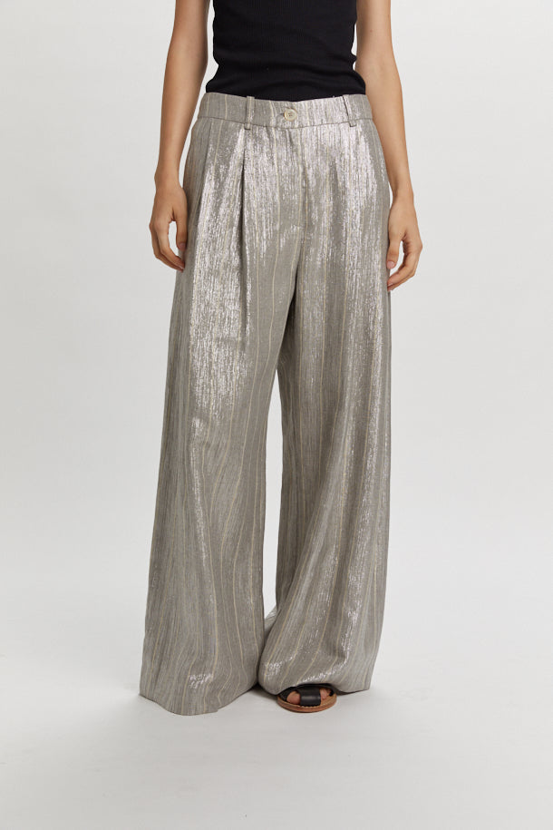 PHISIQUE DU ROLE - Pantalone Donna in Lame Grigio Argento