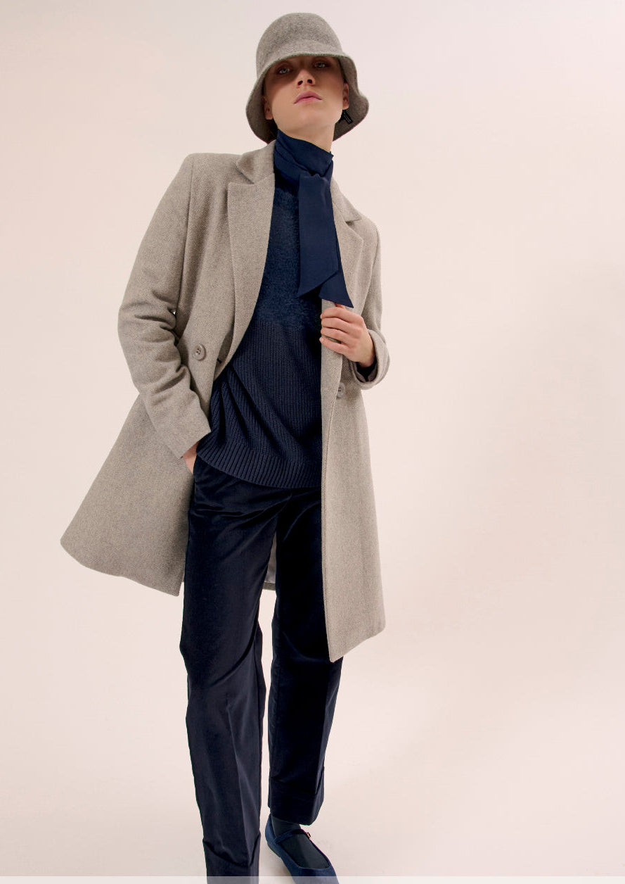 BLUBIANCO Cappotto Donna Doppiopetto, Col. Grigio Chiaro