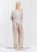BLUBIANCO Pantalone Donna Gamba Larga con elastico in Vita, Col. Beige