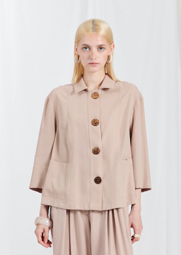 BLUBIANCO Giacca Donna Corta, Manica 3/4, Grandi Bottoni, Colore Beige