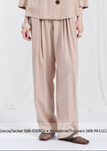 BLUBIANCO Pantalone Palazzo Donna in Tessuto Fluido con elastico e pence, Col. Beige