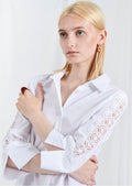 BLUBIANCO Camicia Donna in Cotone con maniche ricamate e traforate, Col. Bianco