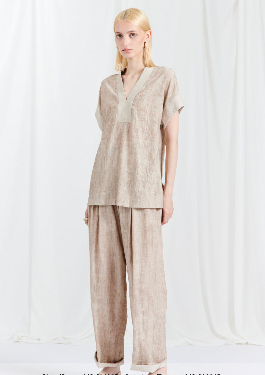 BLUBIANCO Maglia Blusa Donna Manica Corta scollo a V, Col. Beige