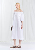 BLUBIANCO Abito Donna Lungo in Cotone e Tasche Ricamate, Col. Bianco
