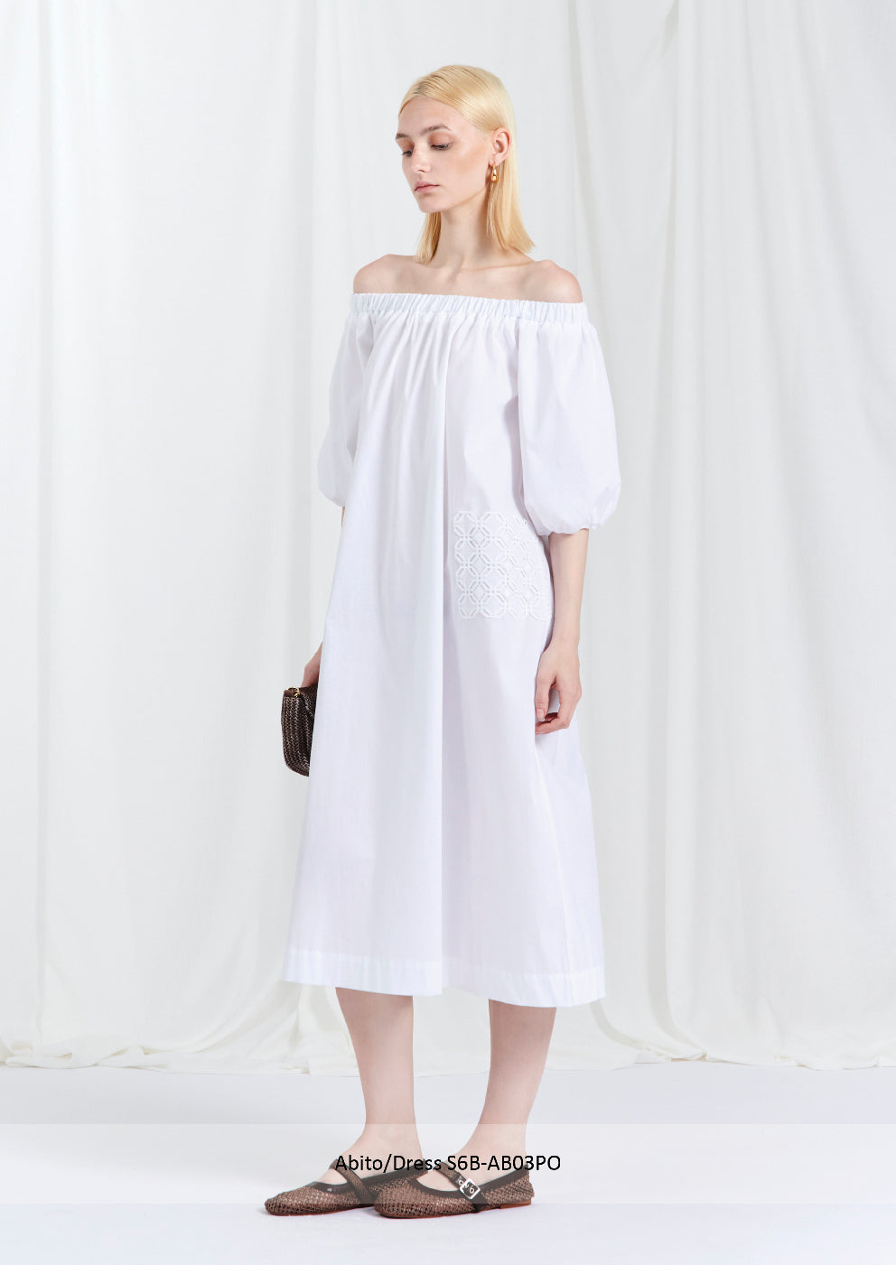 BLUBIANCO Abito Donna Lungo in Cotone e Tasche Ricamate, Col. Bianco
