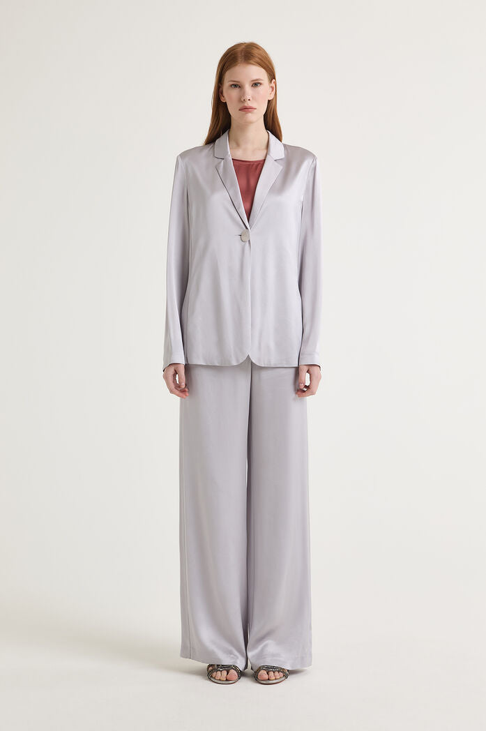 MALIPARMI - Giacca Monopetto Shiny Cady Grigio Perla