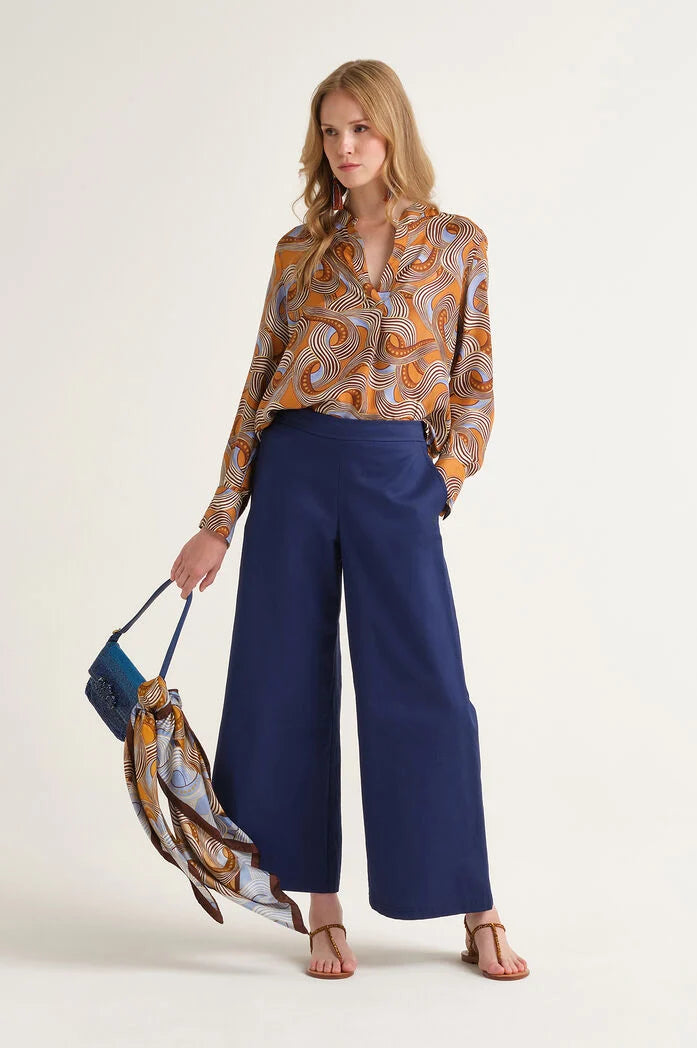 MALIPARMI - Camicia Caftano Donna in Twill di Seta stampato