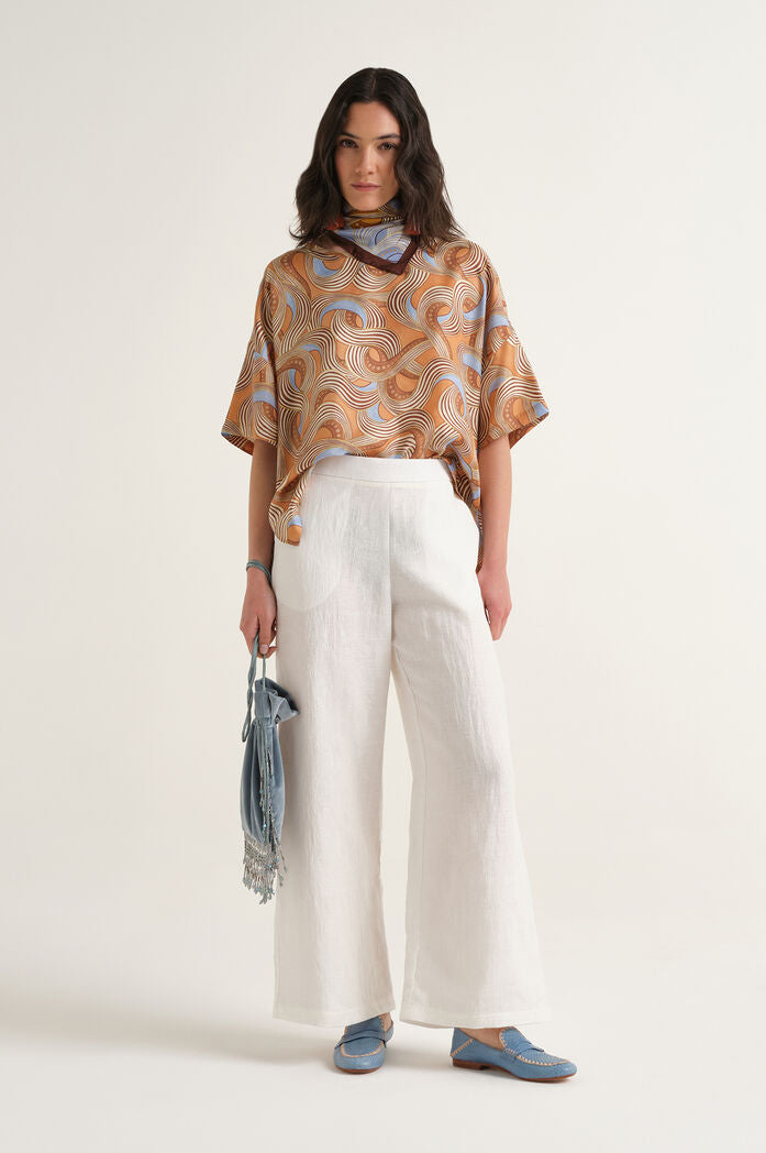 MALIPARMI - Pantalone Donna Linen Jacquard in Lino Bianco