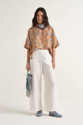 MALIPARMI - Pantalone Donna Linen Jacquard in Lino Bianco