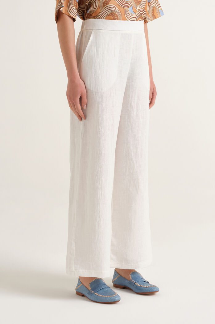 MALIPARMI - Pantalone Donna Linen Jacquard in Lino Bianco
