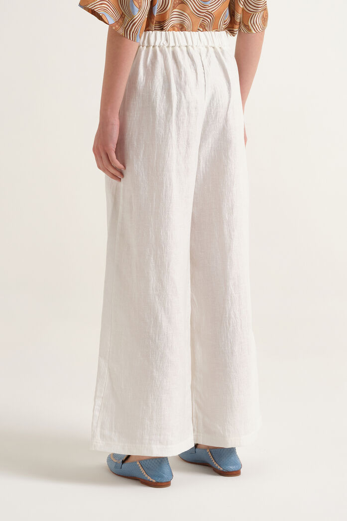 MALIPARMI - Pantalone Donna Linen Jacquard in Lino Bianco