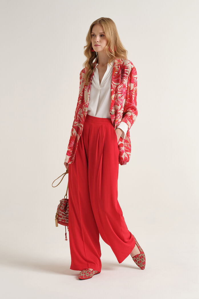 MALIPARMI - Pantalone Donna Fluid Crepe Rosso Corallo