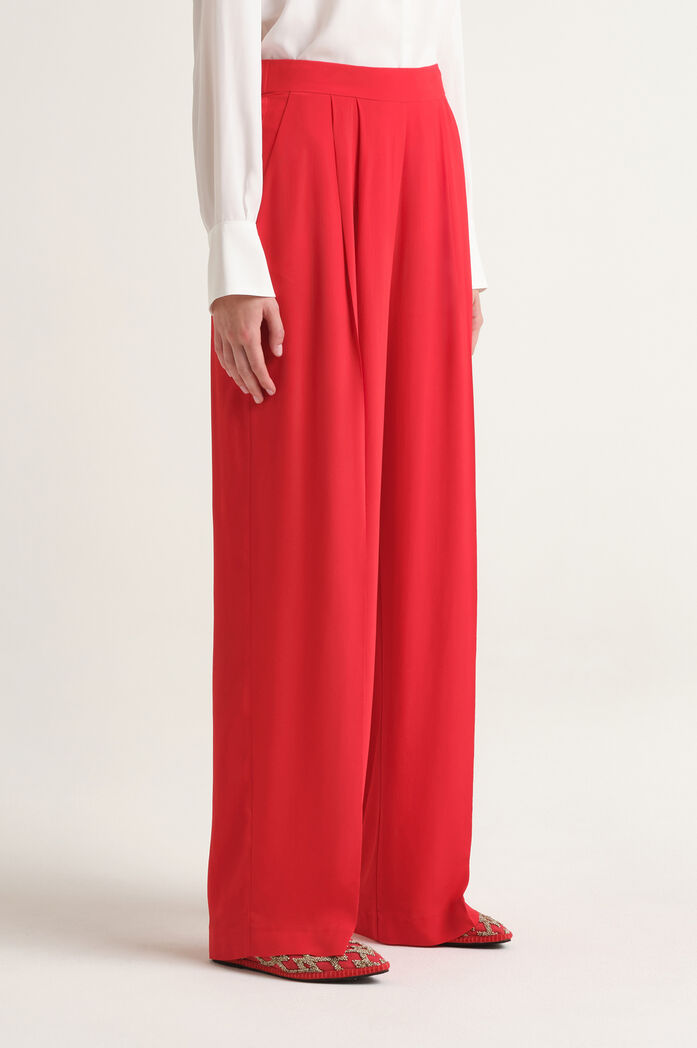 MALIPARMI - Pantalone Donna Fluid Crepe Rosso Corallo