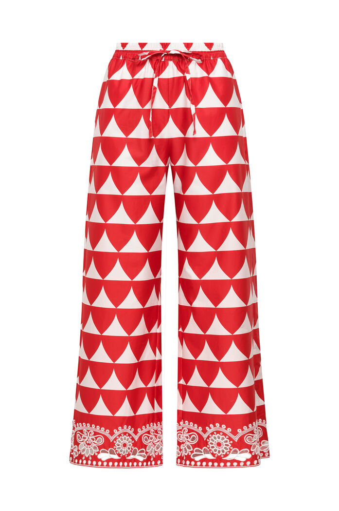 MALIPARMI - Pantalone Optical in Cotone Blu Bianco con Ricami Sangallo