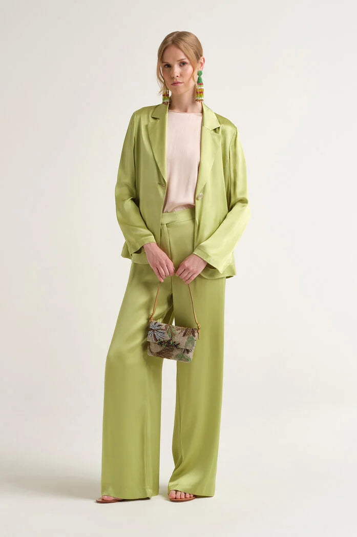 MALIPARMI - Pantalone Donna Fluido Gamba Dritta Verde