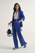 MALIPARMI - Pantalone Donna Fluido Gamba Dritta Blu Fiordaliso