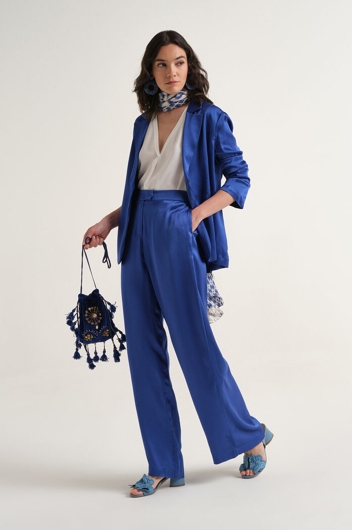 MALIPARMI - Pantalone Donna Fluido Gamba Dritta Blu Fiordaliso