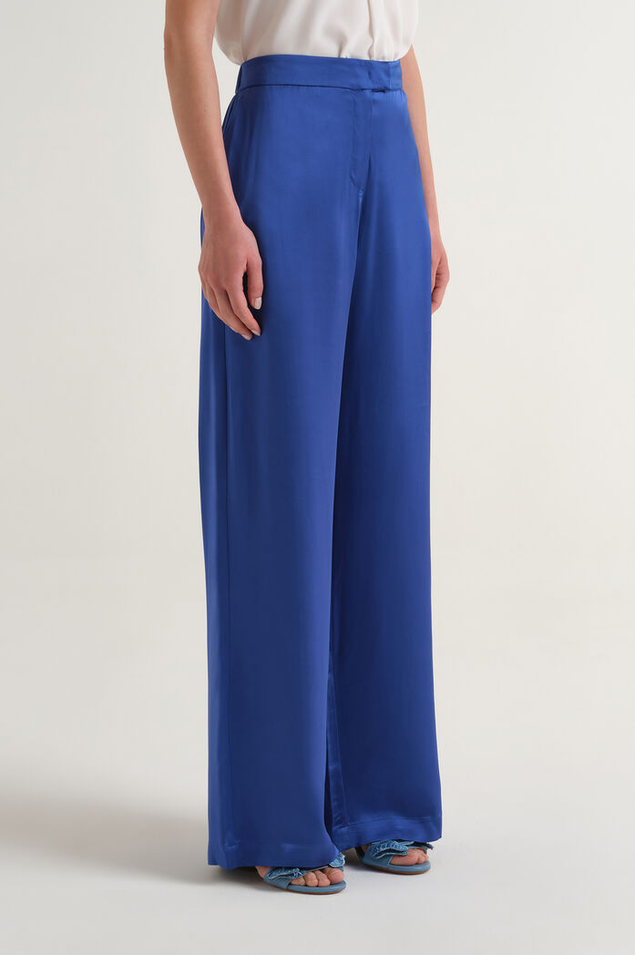 MALIPARMI - Pantalone Donna Fluido Gamba Dritta Blu Fiordaliso