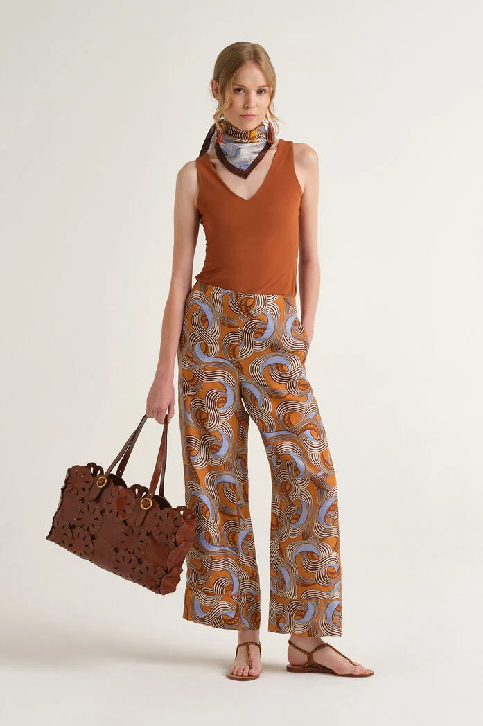 MALIPARMI - Pantalone Donna in Twill di Seta stampato
