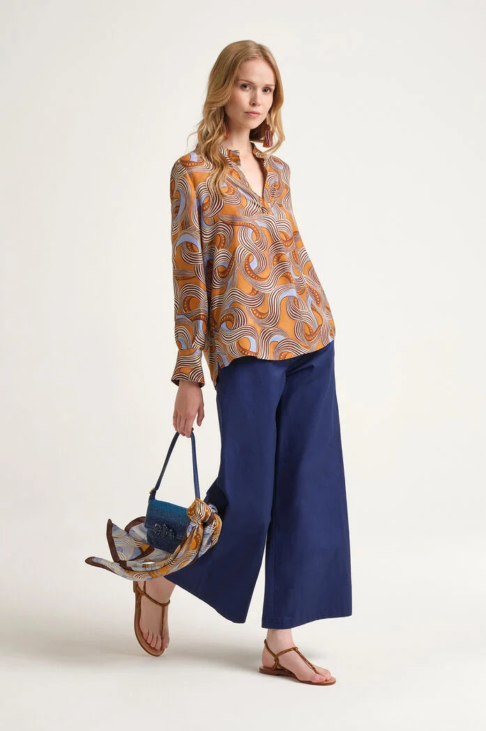 MALIPARMI - Camicia Caftano Donna in Twill di Seta stampato