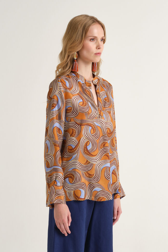 MALIPARMI - Camicia Caftano Donna in Twill di Seta stampato