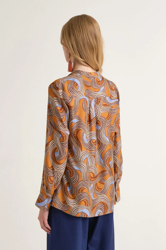 MALIPARMI - Camicia Caftano Donna in Twill di Seta stampato