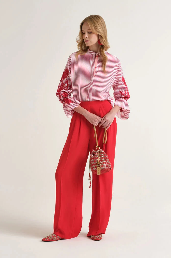 MALIPARMI - Pantalone Donna Fluid Crepe Rosso Corallo