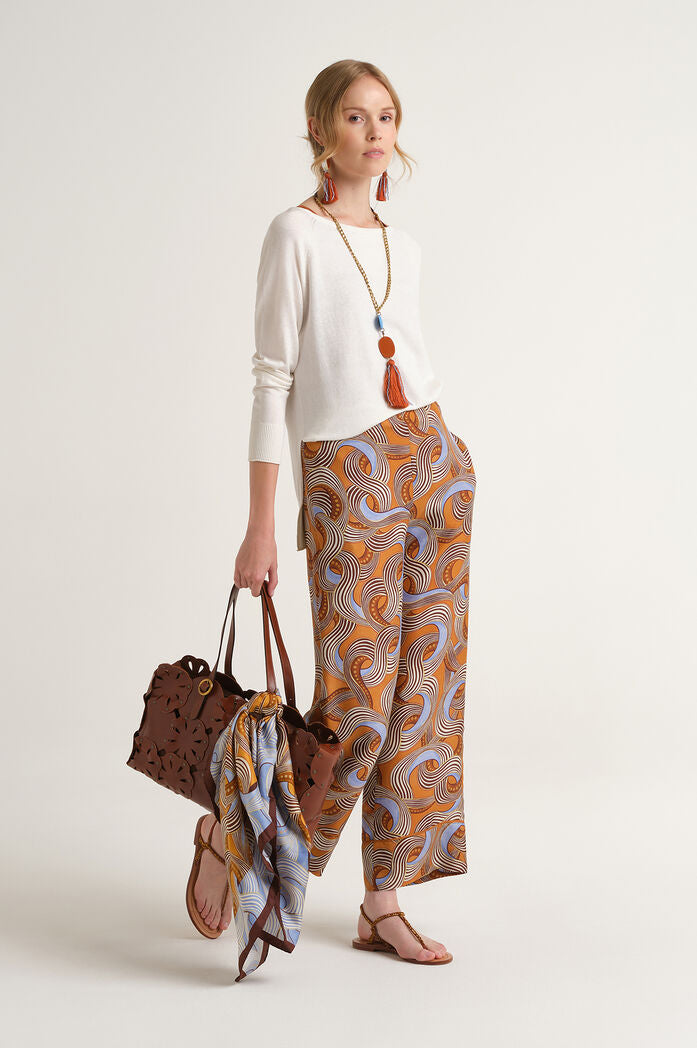 MALIPARMI - Pantalone Donna in Twill di Seta stampato