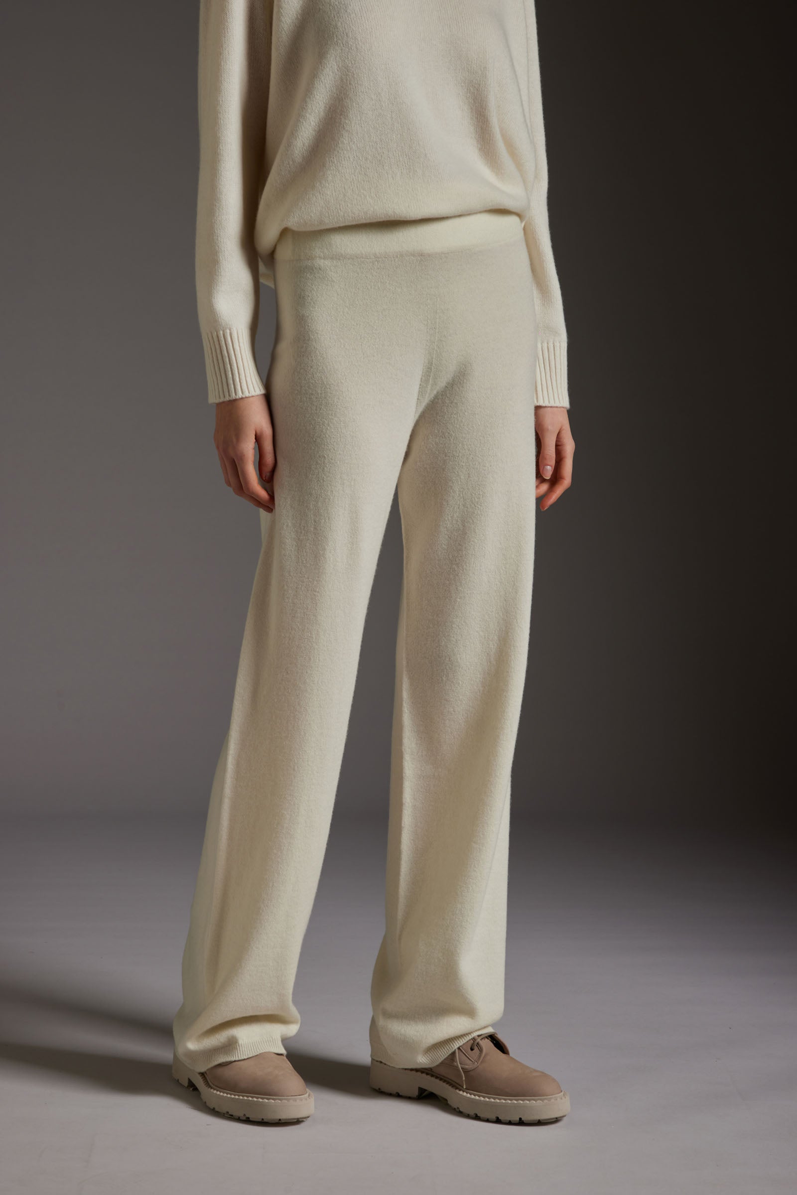 KANGRA Pantalone Donna Palazzo in Lana e Cashmere, Colore Panna