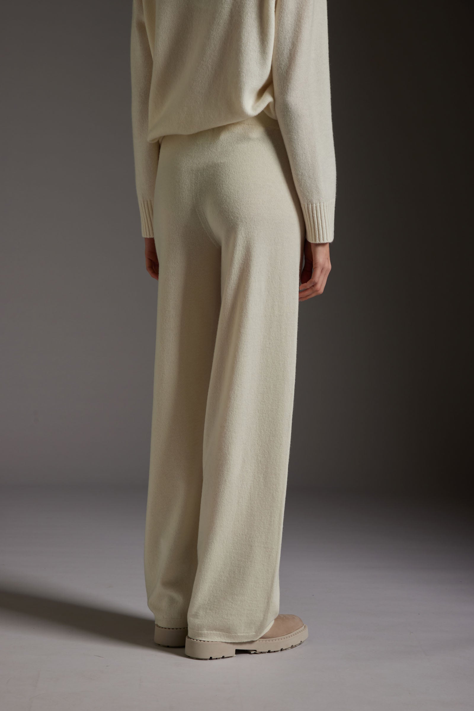 KANGRA Pantalone Donna Palazzo in Lana e Cashmere, Colore Panna