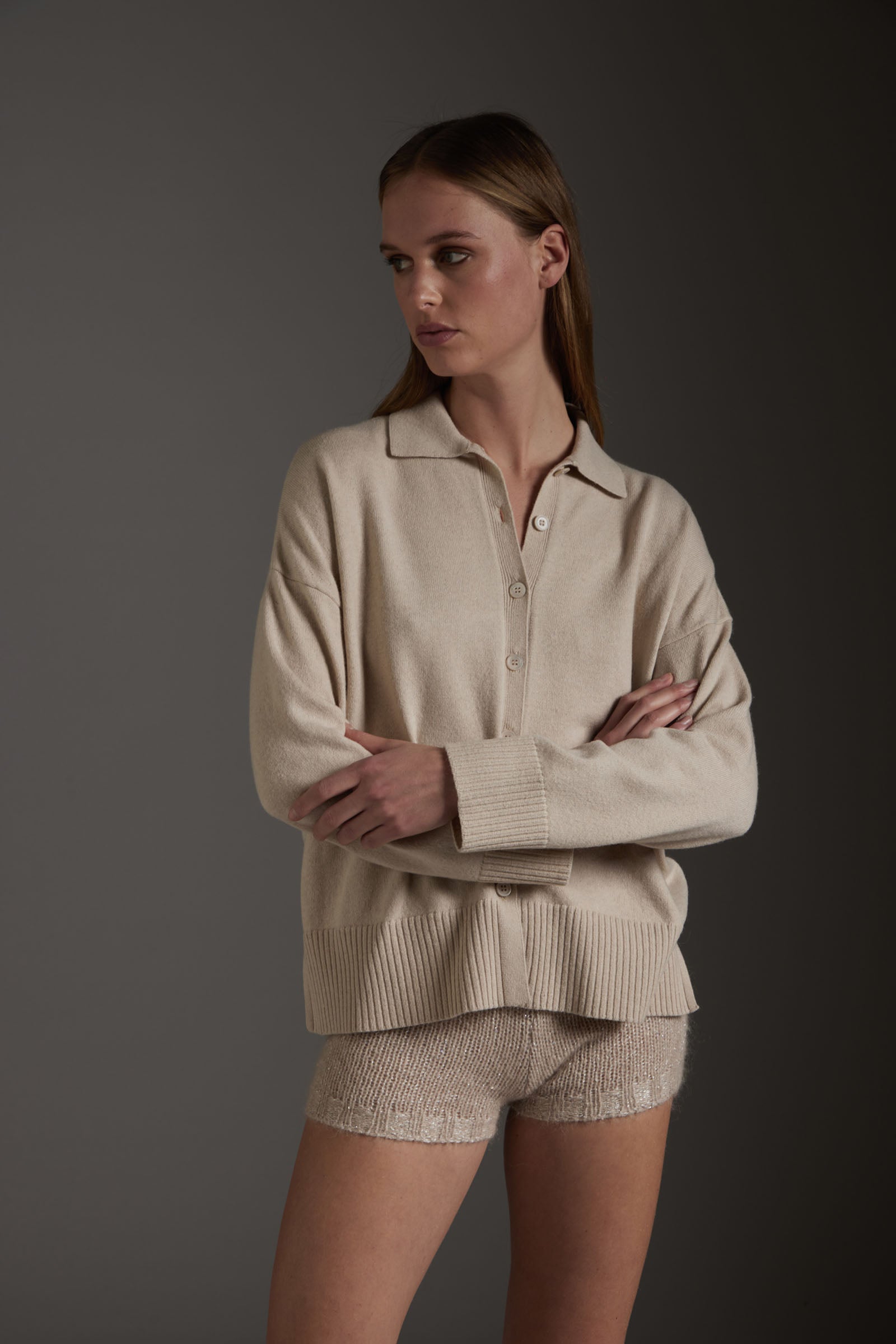 KANGRA Maglia Camicia con Bottoni Lana e Cashmere