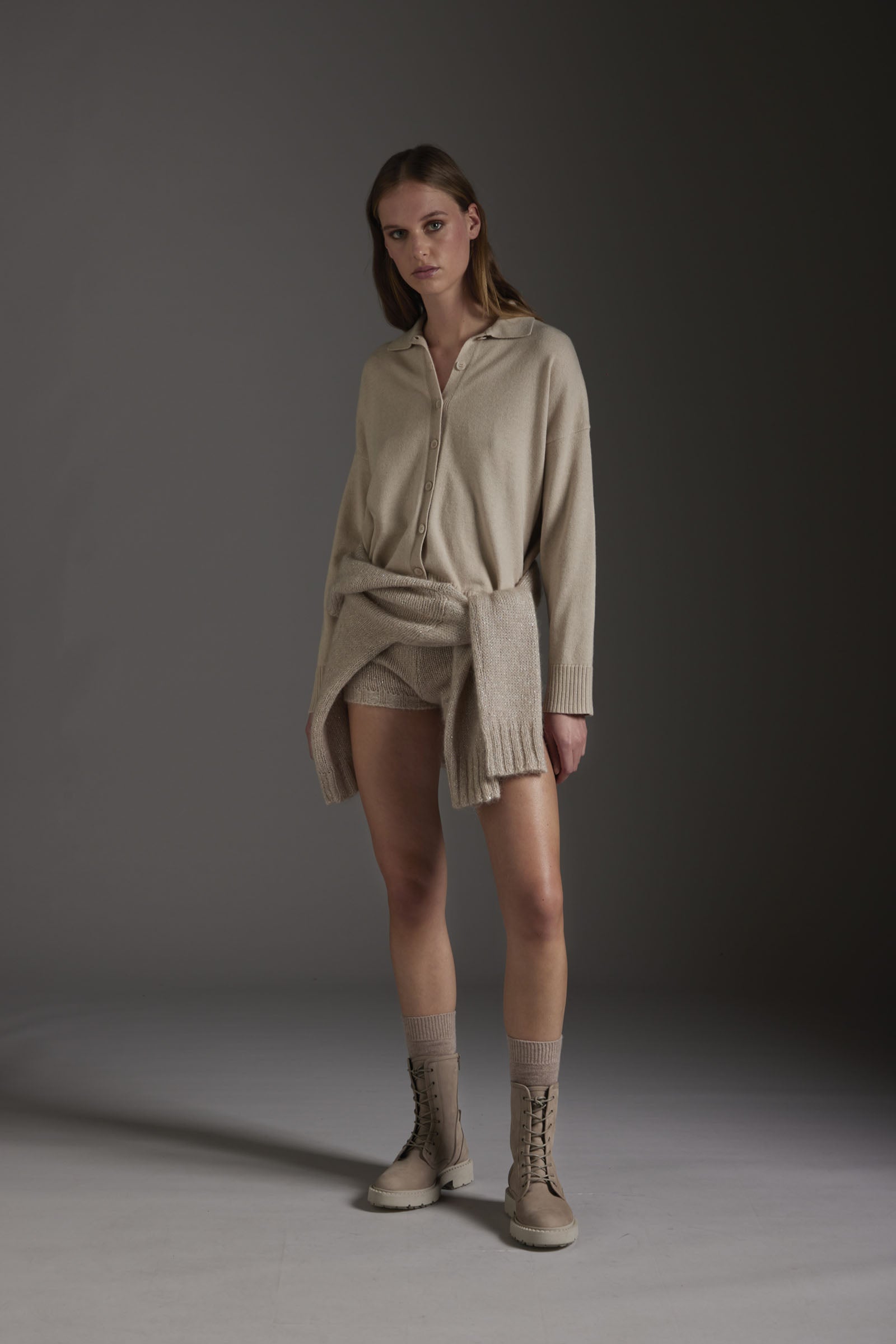 KANGRA Maglia Camicia con Bottoni Lana e Cashmere