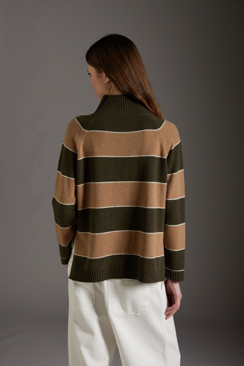 KANGRA Maglione Collo Alto Rigato in Lana e Cashmere