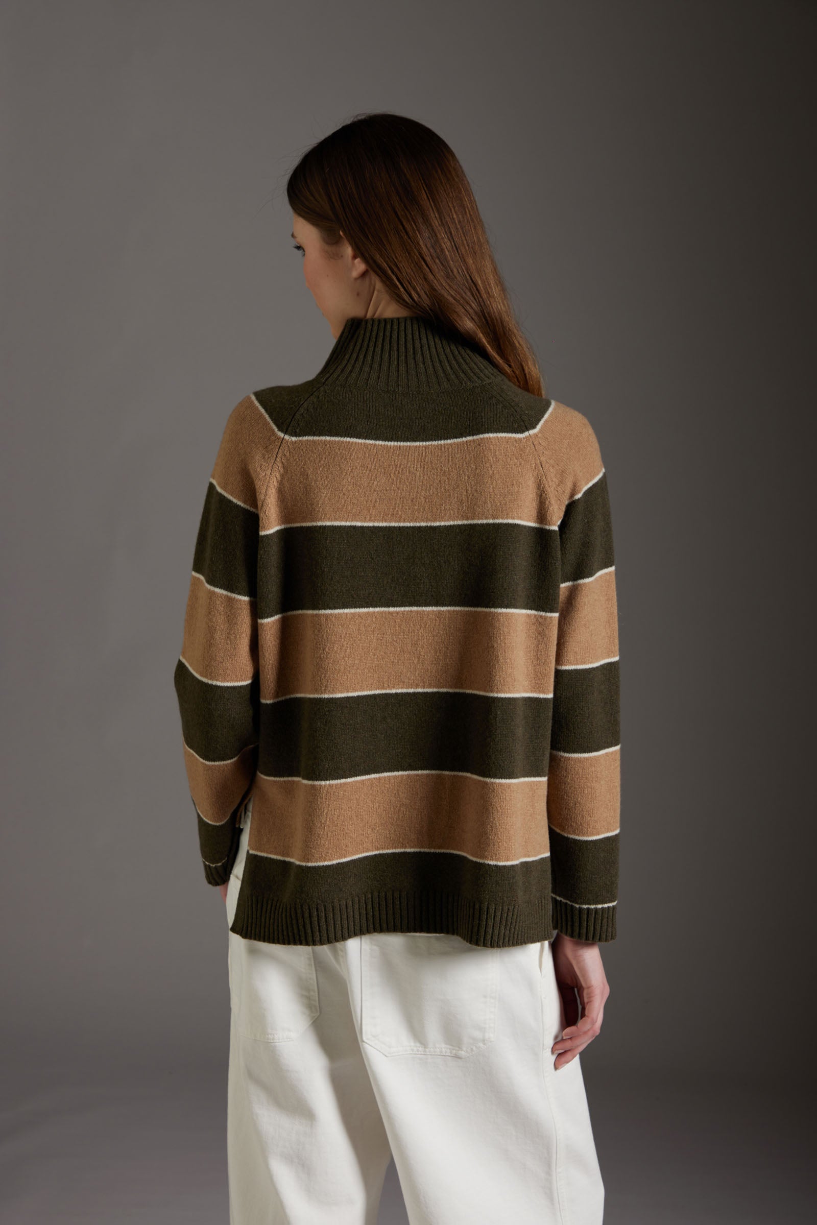 KANGRA Maglione Collo Alto Rigato in Lana e Cashmere