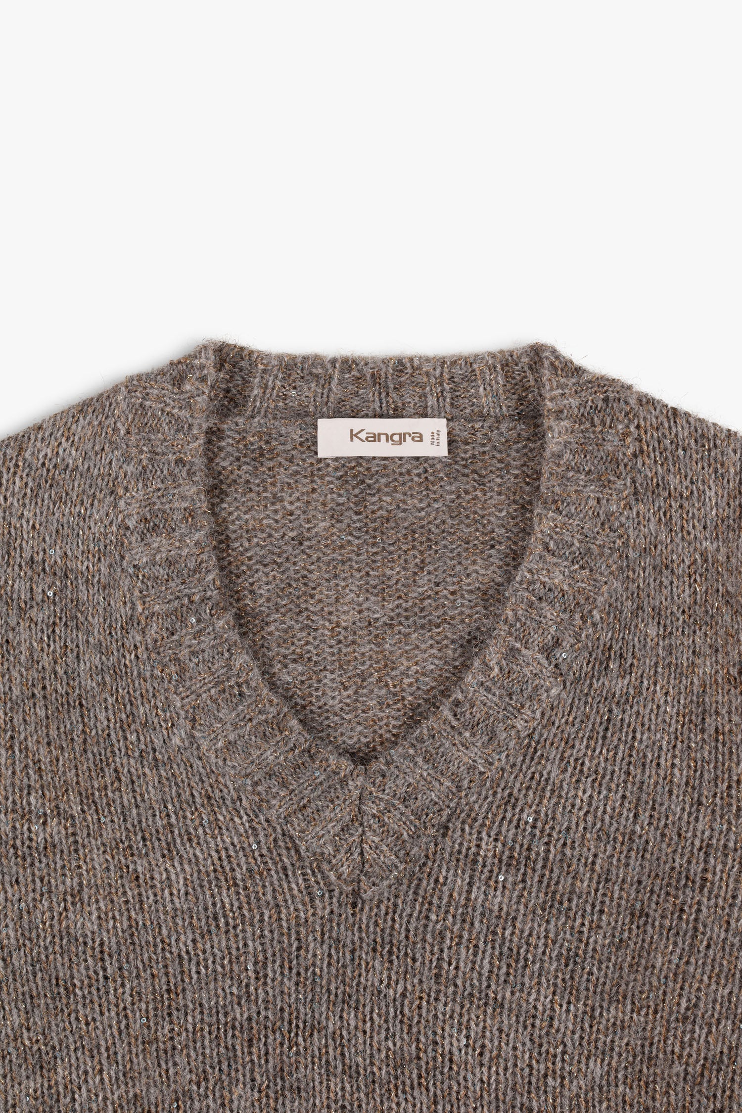 KANGRA Maglia Donna Scollo a V con Micropaillettes, Colore Grigio